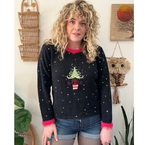 Y2K Funky Sequin Holiday Christmas Tree Sweater